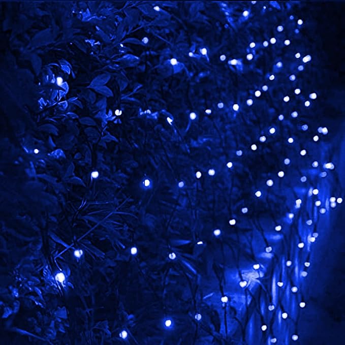 Dazzle Bright Christmas Net Lights, 360 LED 12FT x 5 FT Green Wire Waterproof Connectable String Lights with 8 Modes, Christmas Outdoor Lights for Bushes Garden Party Wedding Holiday Decoration (Blue)