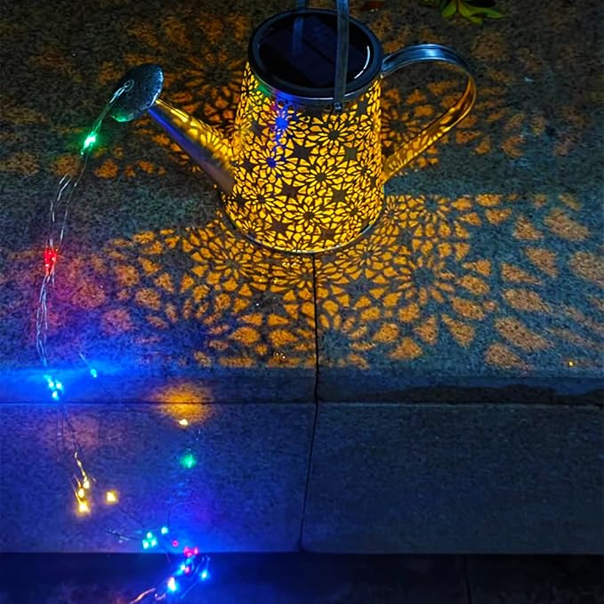 VOOKRY Solar Watering Can Lights, Outdoor Large Hanging Lantern Waterproof, Multicolor Retro Metal Solar Lights for Patio Yard Porch Lawn Garden Christmas Decor Gifts for Mom Women Grandma Birthday