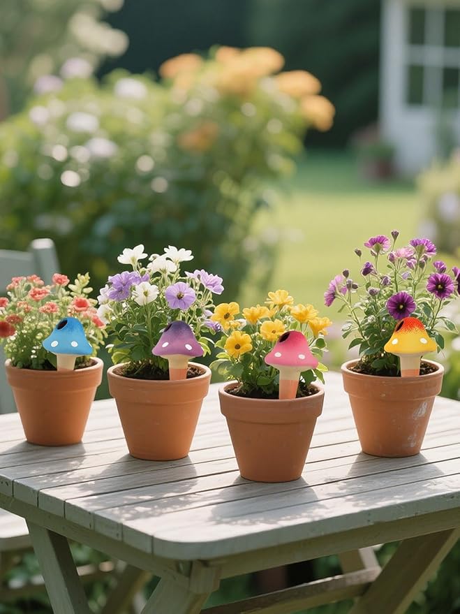 Kalolary 4Pcs Plant Watering Globes, Self Watering Spikes Terracotta Drip Water Stakes Irrigation Watering Bulbs for Pot, Indoor, Outdoor, Vacation (Gradient Mushroom)