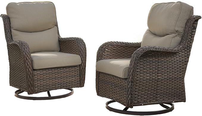 HUMMUH High Back Outdoor Swivel Rocker Patio Chairs Set of 2 with 5-Inch Thick Cushions, All-Weather Wicker Patio Furniture for Porch,Poolside, Deck, and Yard