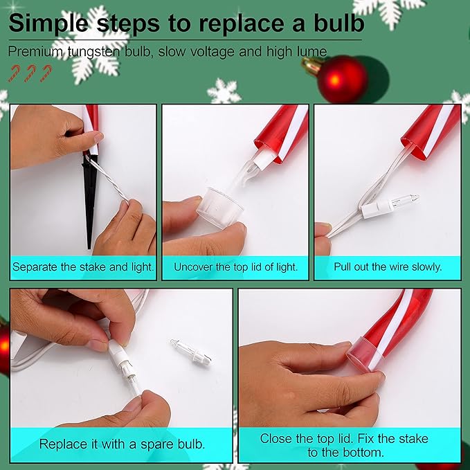 10" Christmas Candy Cane Lights - Set of 10 Pathway Markers Christmas Outdoor Yard Decorations, Xmas Candy Cane Stake Lights for Lawn, Walkway, Garden, Xmas Party Indoor Ornaments