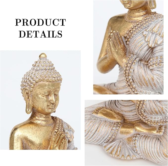 Buddha Statue for Home Decor Gold 4.3'' Set of 3-Small Buddha Statues for Zen Decor-Table Desk Spiritual Decor-Buddha Decor for Living Room-Indoor Buddha Gift for Relaxation, Meditation or Shrine