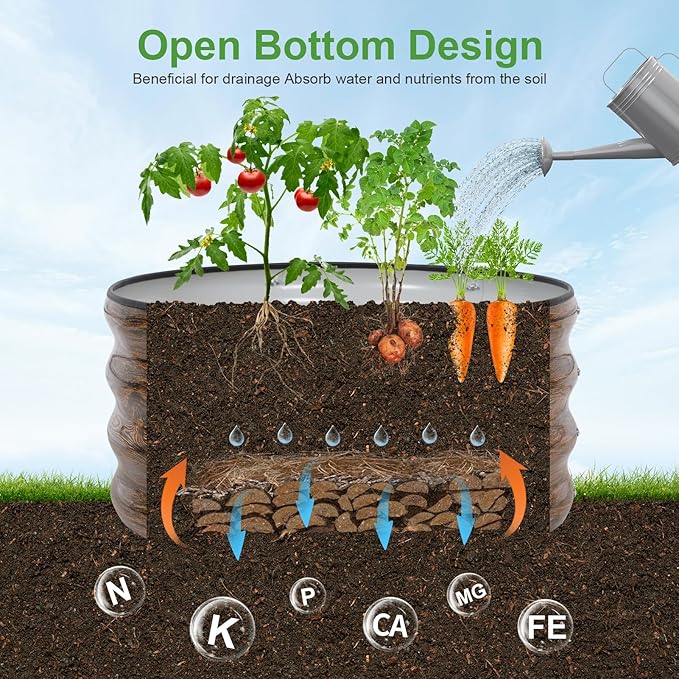 Galvanized Raised Garden Bed- 2Pcs 2x2x1FT Metal Planter Boxes Outdoor | Round Steel Raised Bed Kit & Fire Pit Ring for Gardening with Protective Tape, Gloves for Vegetables (Wood Grain)