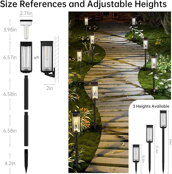 Solar Pathway Lights Outdoor, 2 Pack Solar Garden Lights Outside Pathway, Landscape Path Lights for Patio Lawn Path Walkway Decor