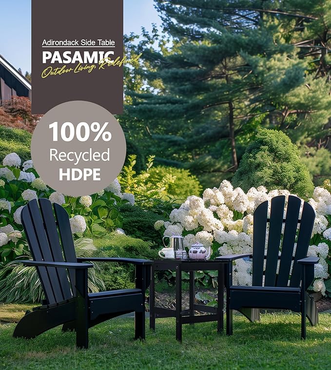 PASAMIC Adirondack Square Side Table, HDPE Outdoor Side Tables, Weather Resistant End Table for Patio, Backyard, Pool, Indoor Companion, Beach, Easy Maintenance (Black)
