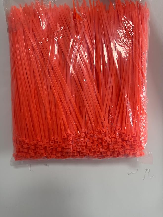 XINGO 1000 PCS Orange Zip Ties 8 Inch, 60 LBS Tensile Strength, Self-Locking Nylon Plastic Nylon PA66 Wire Ties for Indoor and Outdoor Use