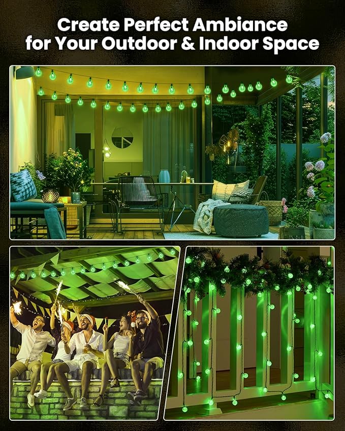 Brightown Solar String Lights Outdoor 60 Led 35.6 Feet Crystal Globe Lights with 8 Lighting Modes, Waterproof Solar Powered Patio Lights for Garden Yard Porch Wedding Party Decor (Green)