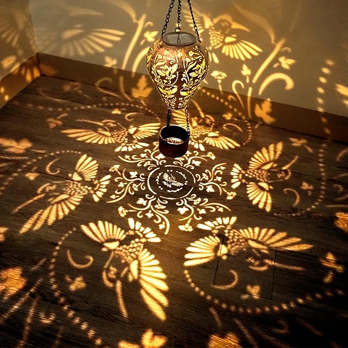 Hummingbird Decor Hot Air Balloon Solar Lantern – Outdoor Decorative Hanging Light for Garden Yard Patio Porch Lawn and Pathway – Unique Housewarming, Birthday Gift for Women Mom Grandma