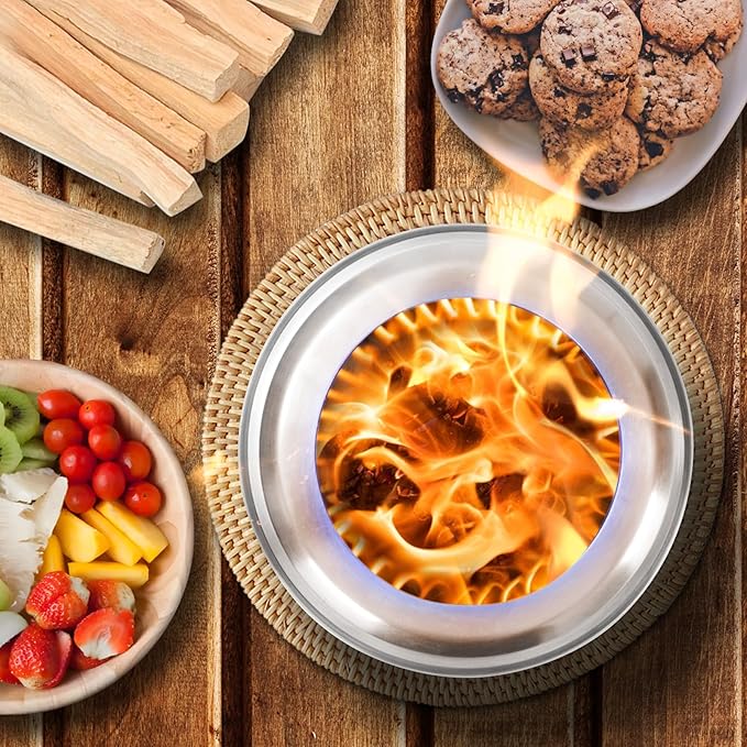 HGD Small Tabletop Fire Pit 9.8 x 8.7 in, Portable Mini Smokeless Table Top Firepit, Low Smoke Camping Stove for Outdoor & Patio, Fueled by Pellets or Wood, with Travel Bag, Stainless Steel, Silver