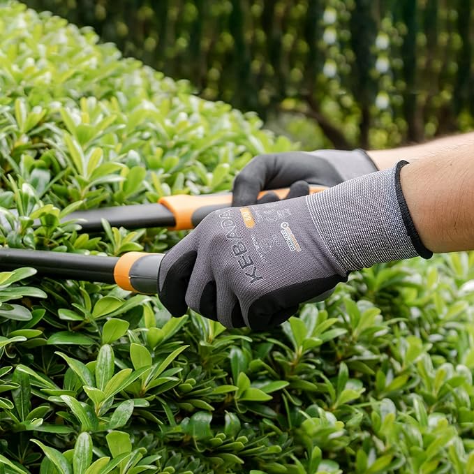 Kebada W2 Work Gloves for Men and Women, Nitrile Coated Working Gloves for Gardening, Construction, Warehouse, Safety Gloves for Work in Yard and Outdoors, 6 Pairs, Small