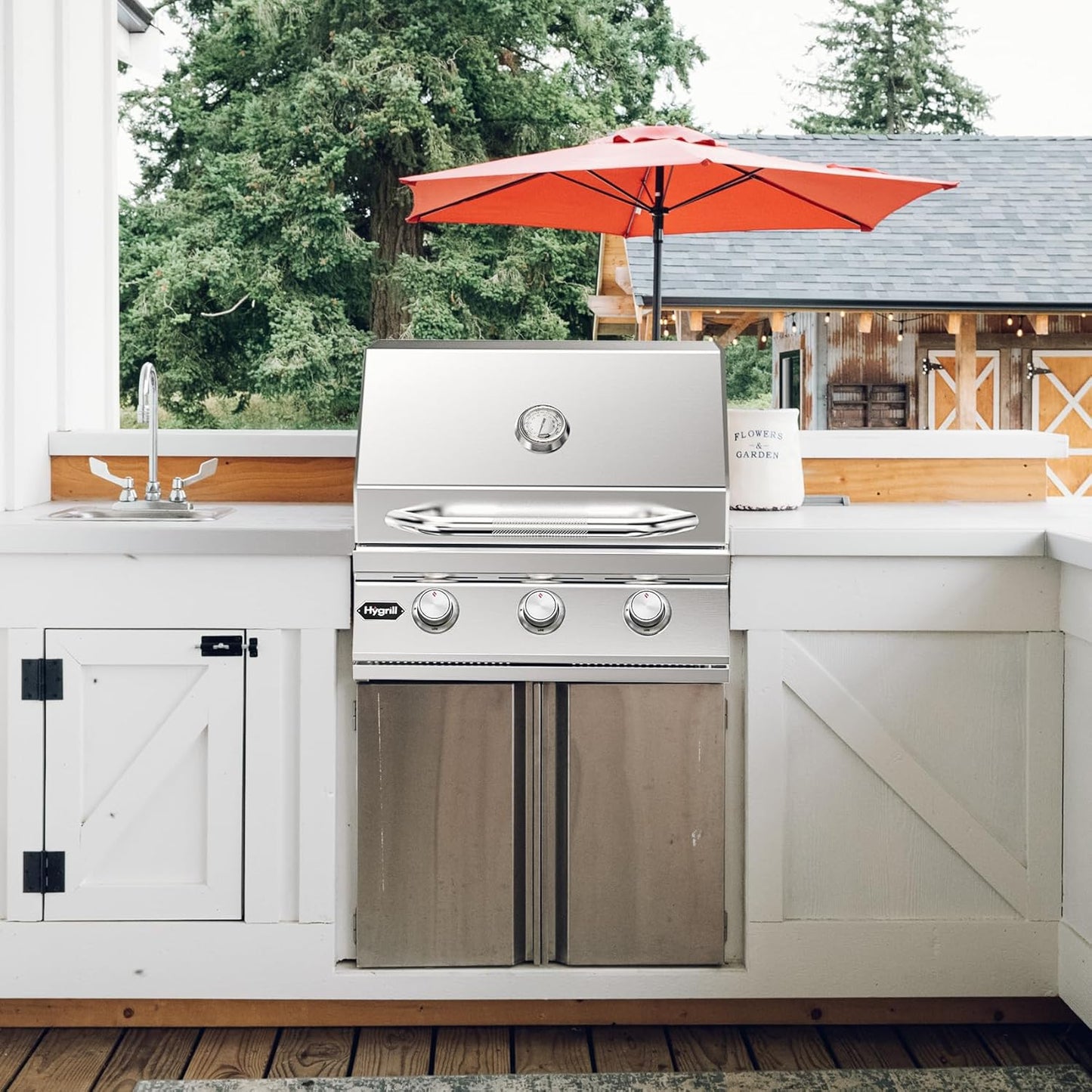 Hygrill Heavy Duty 3-Burner Built In Grill, Stainless Steel Grill Head for Outdoor Kitchen, Natural Gas