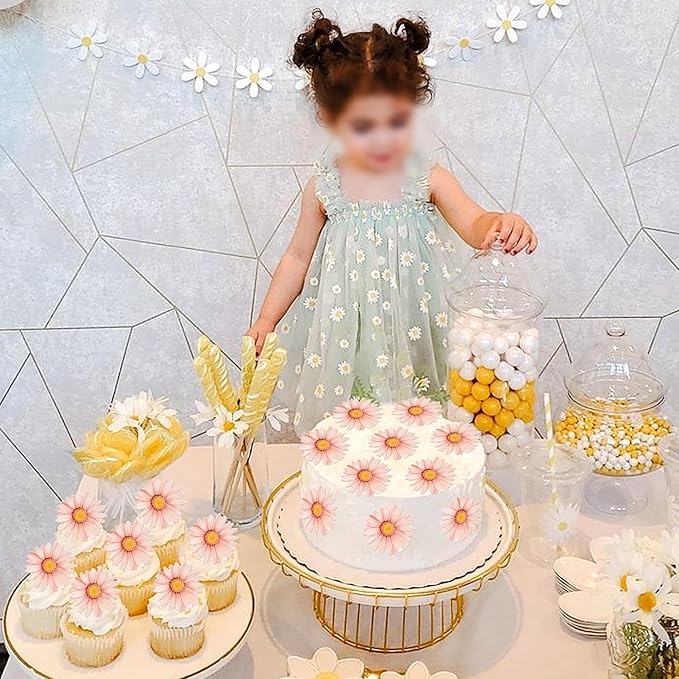 60 PCS Edible Daisy Cupcake Toppers Wafer Paper Daisy Cupcake Picks Edible Sunflower Birthday Party Decorations for Baby Shower Wedding Engagement Birthday Party Cake Food Decorations Supplies Pink