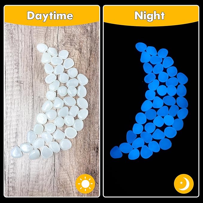 Glow in The Dark Fish Tank Rocks,Glowing Rocks Stones Resin Glow in Dark Pebbles for Outdoor Garden, Fish Tank, Aquarium, Landscaping,Driveway Decoration,White 2.2 Lb