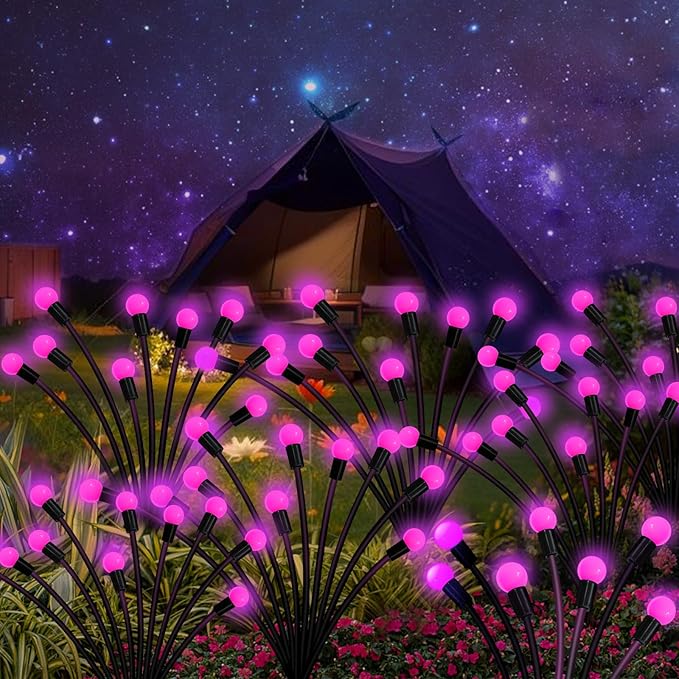 Solar Garden Lights Outdoor, 4 Pack 40 LED Solar Pink Firefly Lights Waterproof, Starburst Solar Wind Swaying Lights for Outside Yard Patio Planter Flower Bed Walkway Christmas Decoration