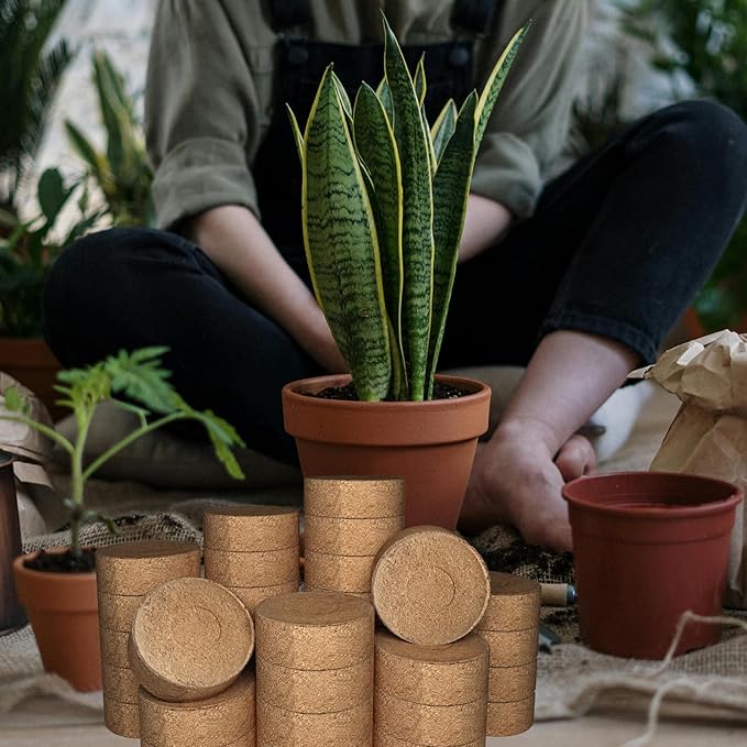 56 Pcs 50mm Compressed Coconut Coir Potting Soil,Coco Coir Pellets for Plants,Coco Fiber Pellets for Planting, Garden, Bonsai, Vegetables & Flower
