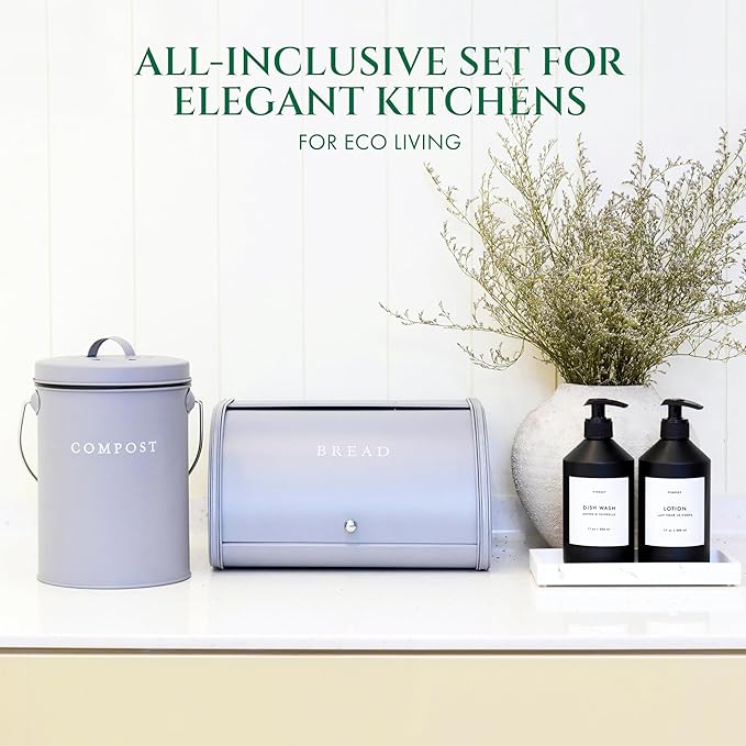 FINESSY Indoor Compost Bin Kitchen Odorless with Lid for Composting Food Waste Bucket for Counters, Stainless Steel Kitchen Compost Bin Countertop Trash Can, Indoor Food Composter Recycler Container