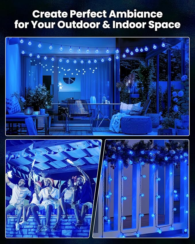Brightown Solar String Lights Outdoor 60 Led 35.6 Feet Waterproof Solar Powered Patio Lights with 8 Lighting Modes for Garden Yard Porch Wedding Party Decor Halloween (Blue)