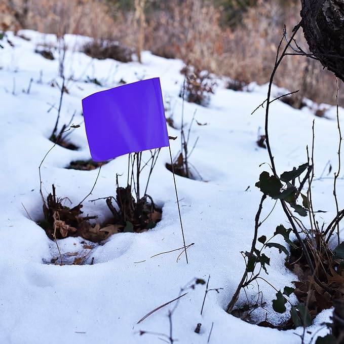 Purple Marking Flags for Yard - 4x5x15 Inch Purple Flags for Outside - 100 Pack - Markers For Lawn, Irrigation, Landscaping, Survey & Sprinkler Head Marking