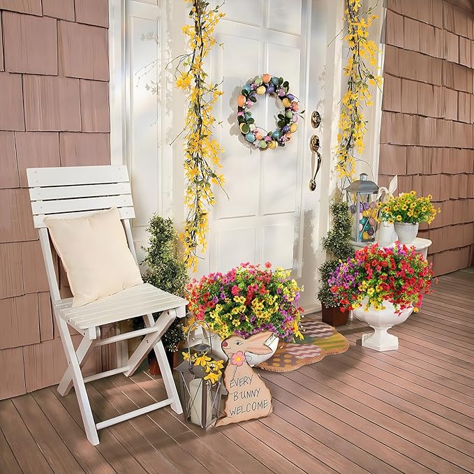 36 Bundles Artificial Flowers Outdoors UV Resistant Fake Plastic Spring Mum Flowers Colorful Silk Plants for Outside Porch Window Patio Home Decor(36, Red, Purple, Yellow, Rose Red)