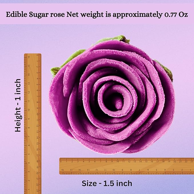 Confect Edible Rose Cake Toppers For Cupcakes & Doughnut Edible Toppers Roses for Cake Decorations - Fuchsia Pink | Vegan, Gluten-Free, Soy-Free, Dairy-Free, Palm Oil-Free -Pack of 12