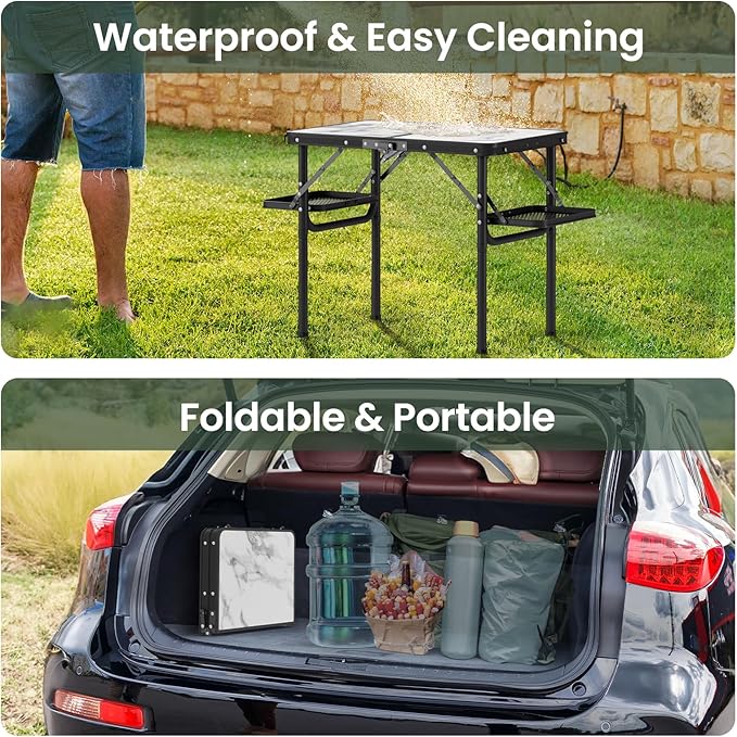 Titanker Small Camp Table 2ft, Folding Camping Table Portable with Storage Bag & Side Racks, Picnic & Beach Table, Car Camping Essentials, Aluminum Light & Solid