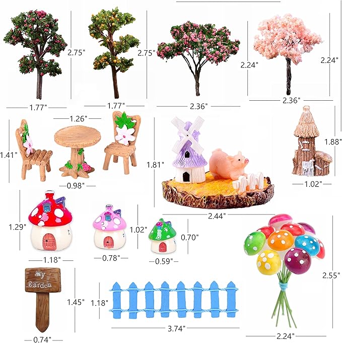 132pcs Fairy Garden Accessories Kit Miniature Animals,Tree,Fence,House Figurines Ornament Statue Craft for DIY Garden Micro Landscape Bonsai Dollhouse Decoration