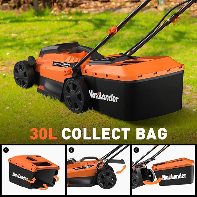 Maxlander Lawn Mowers, 13Inch Electric Lawn Mower Cordless, 20V 2-in-1 Battery Powered Lawn Mower with Brushless Motor, 5-Position Height Adjustment, Battery and Charger Included
