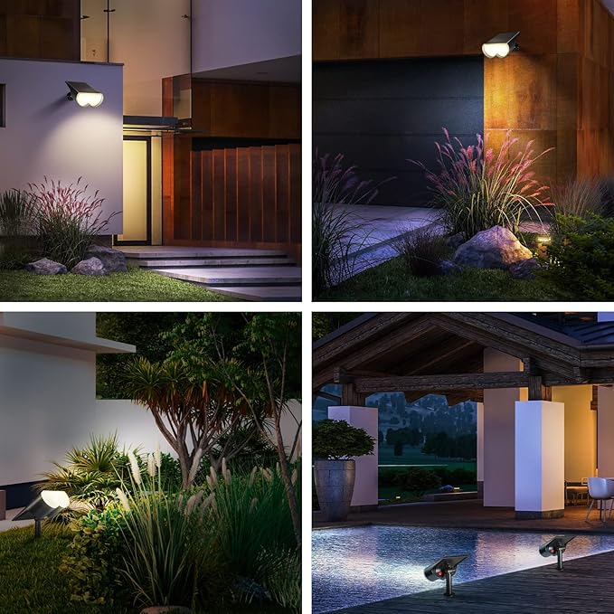 Solar Spot Lights Outdoor, Consciot 16 LEDs IP67 Waterproof Solar Outdoor Lights, Auto On/Off Solar Landscape Spotlights, 2-in-1 Adjustable Wall Lights for Garden Yard Pathway, 2 Pack (Warm White)