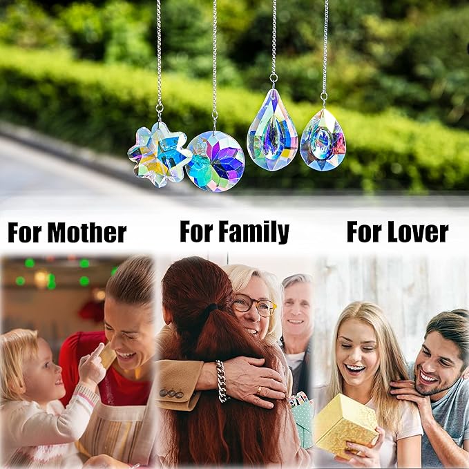 HDCRYSTALGIFTS 4pcs Crystal Suncatchers for Window Hanging Sun Catchers Indoor Rainbow Maker Crystals for Home Garden Decor Lamp Chandelier Lamp Prisms