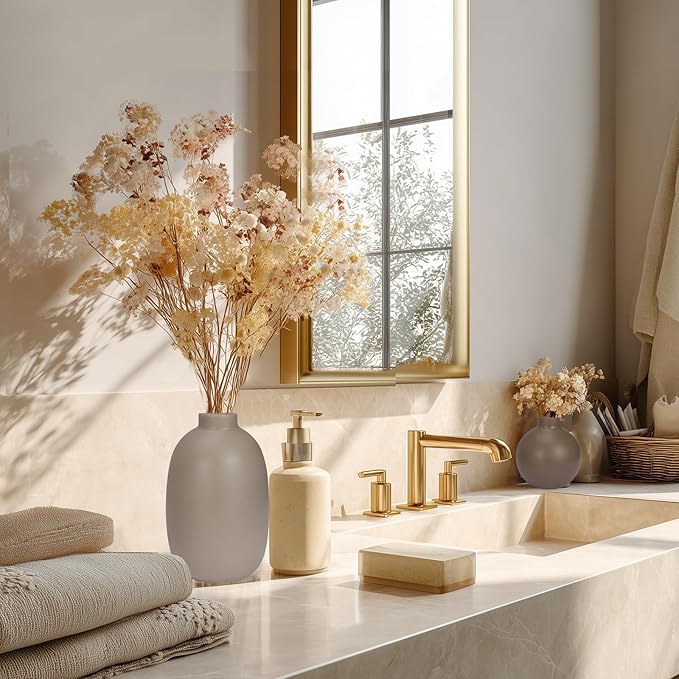 CUCUMI Ceramic Vase Set of 5, Home Decor Farmhouse Décor Handmade Pottery Vases for Pampas Grass, Dried Fresh Flowers, Table, Living Room, Kitchen, Shelf, Entryway Mantel Neutral Tones