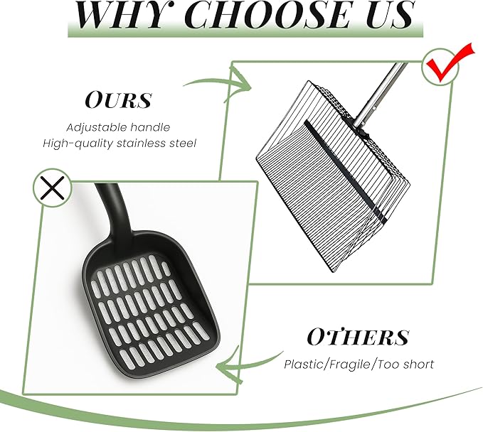 Chicken Poop Scooper for Sand + Work Gloves,Chicken Coop Scoop with 30" to 67" Adjustable Stainless Steel Long Handle,Sifting Shovel,Poop Scooper for Chicken Coop Rake,Farm Animals,Cleaning Tools