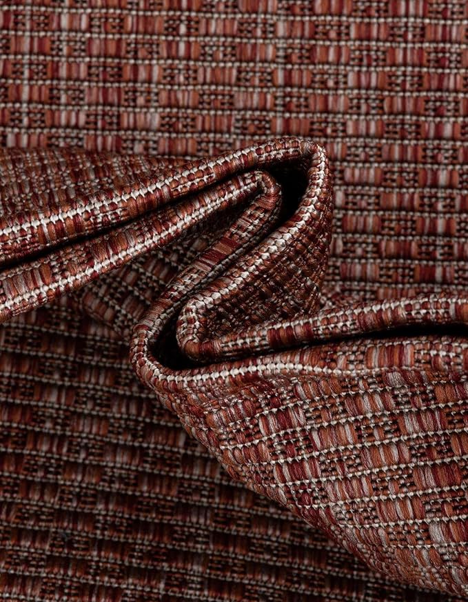 Unique Loom Outdoor Border Collection Area Rug - Soft Border (7' 10" Square Rust Red/Ivory)