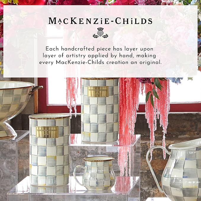 MACKENZIE-CHILDS Pedestal Tabletop Urn, Decorative Centerpiece for Table, Mantel, or Shelf, Tall, Gray-and-White Sterling Check