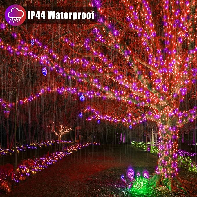100 LED Halloween Lights Outdoor, 33ft Halloweem String Lights Indoor Clear Wire 8 Modes Waterproof Plug in Twinkle Fairy Lights with Timer Memory for Room Tree Party Decorations, Purple&Orange