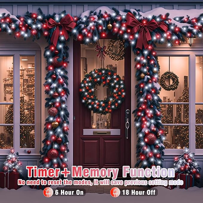 100 LED Christmas Lights Outdoor - 33ft Christmas String Lights 8 Modes Plug in Waterproof Twinkle Fairy Lights with Timer Memory for Indoor Outside Bedroom Home Party Decoration, Red&White