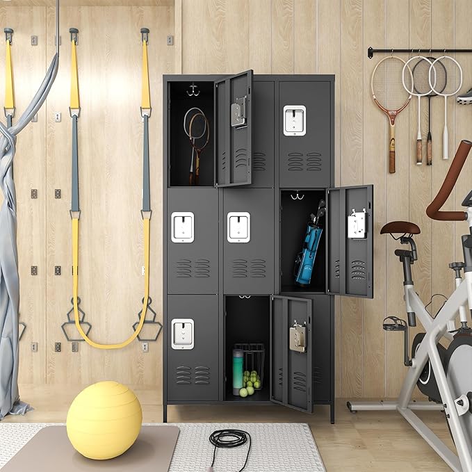 Metal Lockers for Employees, Storage Employee Locker, 72" Storage Lockers with Shelves Steel Cabinet for Home (Black, 9 door-72'')