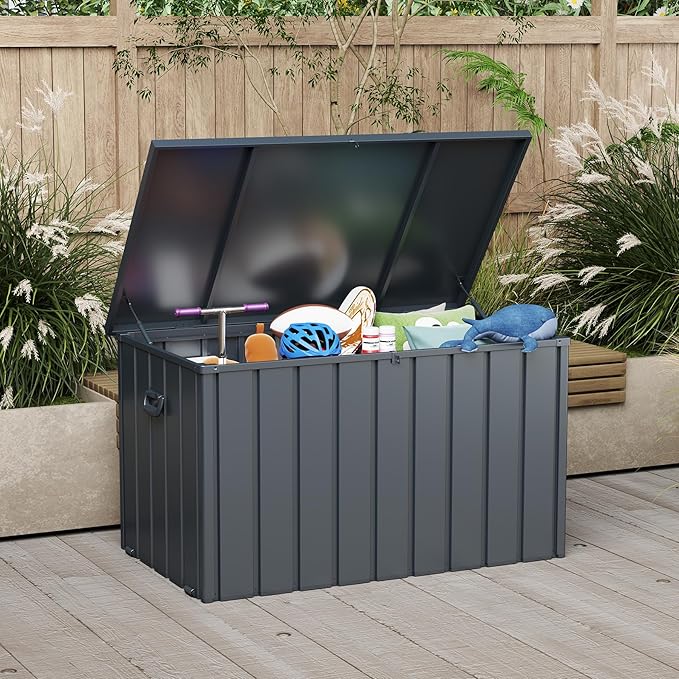 Domi Outdoor Storage Deck Box 120 Gallon, Outdoor Deck Box with Waterproof Storage Bag for Outside Cushions, Garden Tools and Pools Equipment, Gray