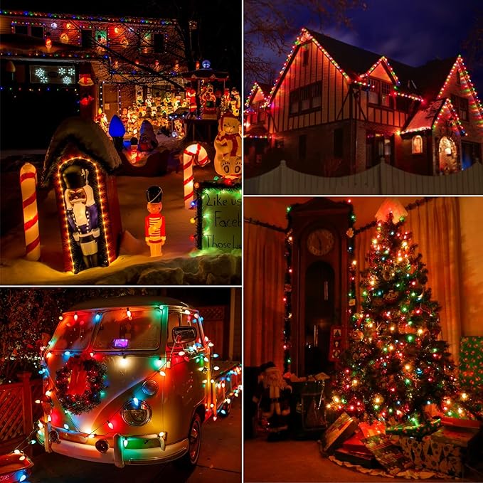 50FT C7 Multicolor Christmas Lights, C7 Vintage Christmas String Lights with 50+2 Plastic Bulbs(2 Spare), Weatherproof Hanging Christmas Lights for Holidays Christmas Tree House Party Patio Decor