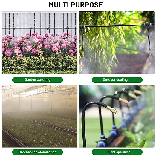 360° Adjustable Drip Irrigation System - 66FT Garden Watering System with 22 Nozzles, Garden Irrigation System, Greenhouse Accessories, Atomizing System for Yard, Lawn, Plants, 5/16 inch Hose