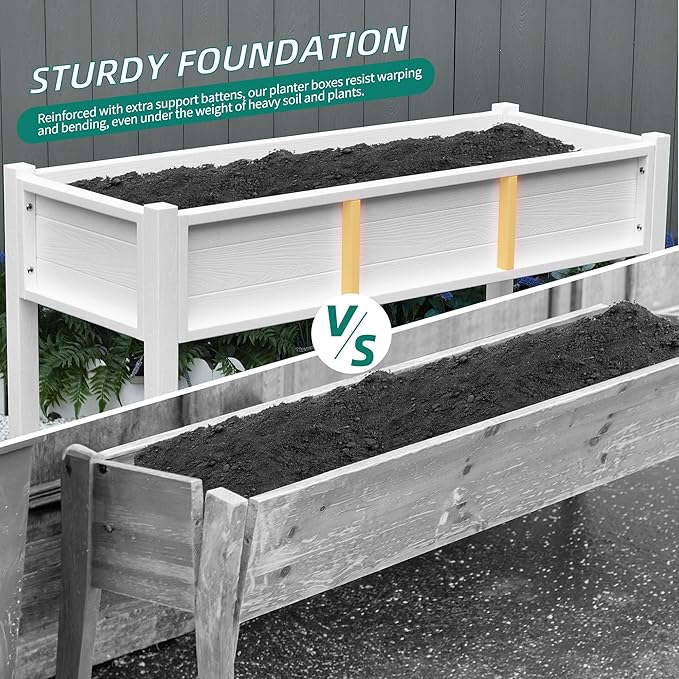 YITAHOME 48x18x30in Raised Garden Bed, Weather Resistant Poly Lumber Planter Box with Legs & Storage Shelf, Elevated Garden Bed for Yard, Garden, Balcony - White