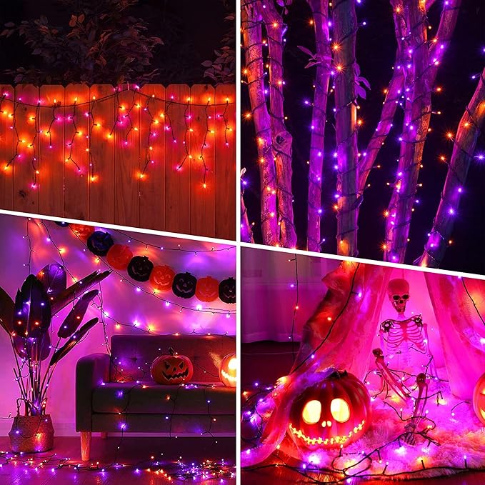 weillsnow 164FT 500 LED Halloween Lights, 8 Modes Waterproof Plug in String Lights for Halloween Indoor Outdoor Yard Party Wedding Garden Home Decorations (Purple & Orange)