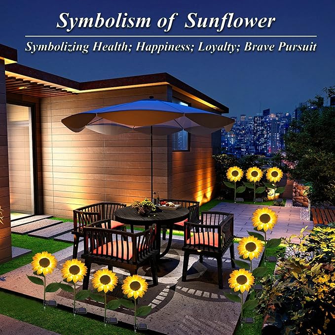 TYNLED Sunflower Solar Garden Lights, 4 Pack Outdoor Solar Powered Garden Stake Lights Waterproof Decoration Flower Landscape Lights for Garden Patio Pathway Backyard