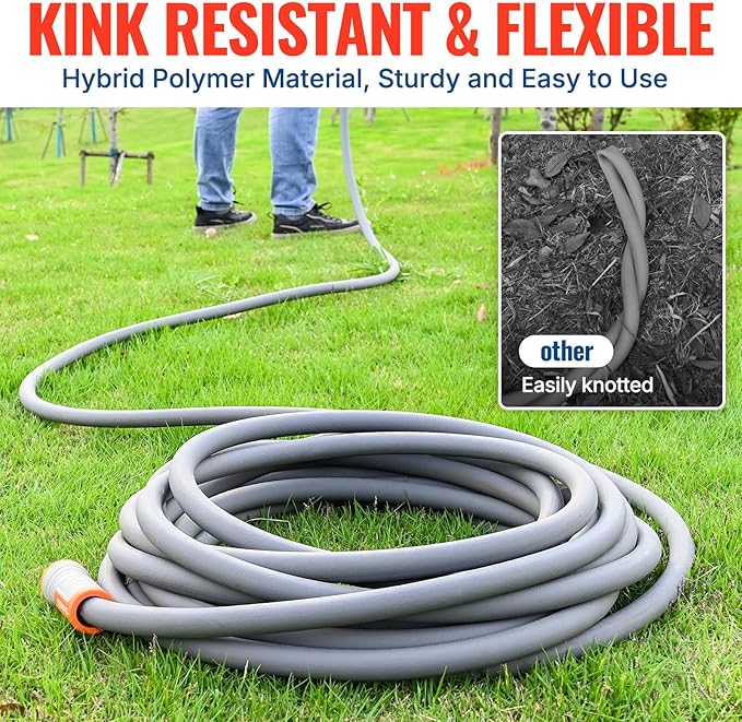 YAMATIC Short Garden Hose 5/8 in x 40 ft with Swivel Handle, Super Flexible Water Hose, All-weather, Lightweight, Burst 600 PSI, Grey