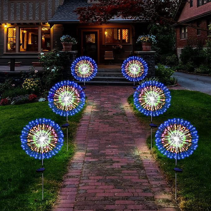 Solar Garden Firework Lights Outdoor Waterproof 4 Pack Solar Powered Art Stake Twinkle Outside Solar Lighting Upgrad 180 LED Sparklers Lights for Yard Party Decorations (Colorful)