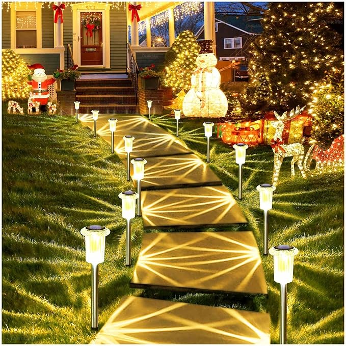 DenicMic Solar Lights Outdoor Pathway Lights 3000K LED Waterproof Acrylic Lamp Head Stainless Steel Stake for Yard Garden Landscape Path Walkway Driveway Patio Lawn (15Pack Warm White)