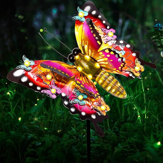 Solar Garden Lights, Outdoor Butterfly Garden Decor Large 41" Metal Decorative Garden Stake Lights, Waterproof Butterfly Decoration for Outside Patio Yard Porch Birthday Gardening Gifts for Mom Women