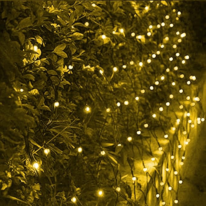 Dazzle Bright Christmas Net Lights, 360 LED 12FT x 5 FT Green Wire Waterproof Connectable Lights with 8 Modes, Christmas Outdoor Lights for Bushes Garden Party Wedding Holiday Decoration (Warm White)