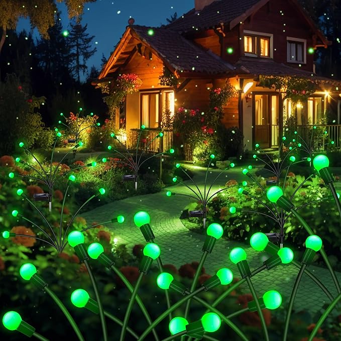 Solar Firefly Light, Christmas Lights for Outside Decorations, 4 Pack 24 LED Green Solar Garden Lights, Outdoor Waterproof Garden Decor for Yard Patio Pathway Lawn Christmas
