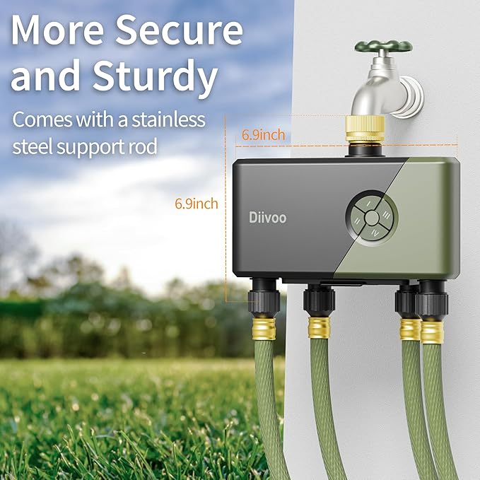 Diivoo WiFi Water Timer 4 Outlets with Brass Inlet, Smart Sprinkler/Hose/Tap Timer Compatible with Alexa & 24 Irrigation Plans & Rain Delay, Garden Watering Systems Controller with 2 Watering Modes
