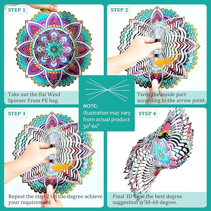 Wind Spinner for Yard and Garden,12in 3D Wind Spinner Mandala Purple Starlight,Wind Spinners Outdoor&Indoor Yard Art Decor,Christmas Decoration,Wind Sculpture Gift for Women/Mother/Men